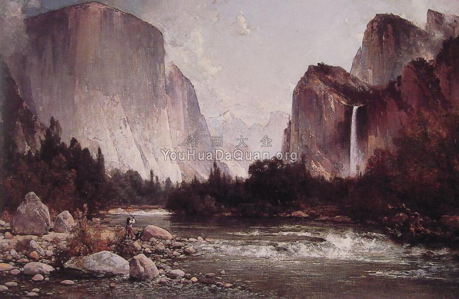 Fishing on the Merced River - 托马斯·希尔